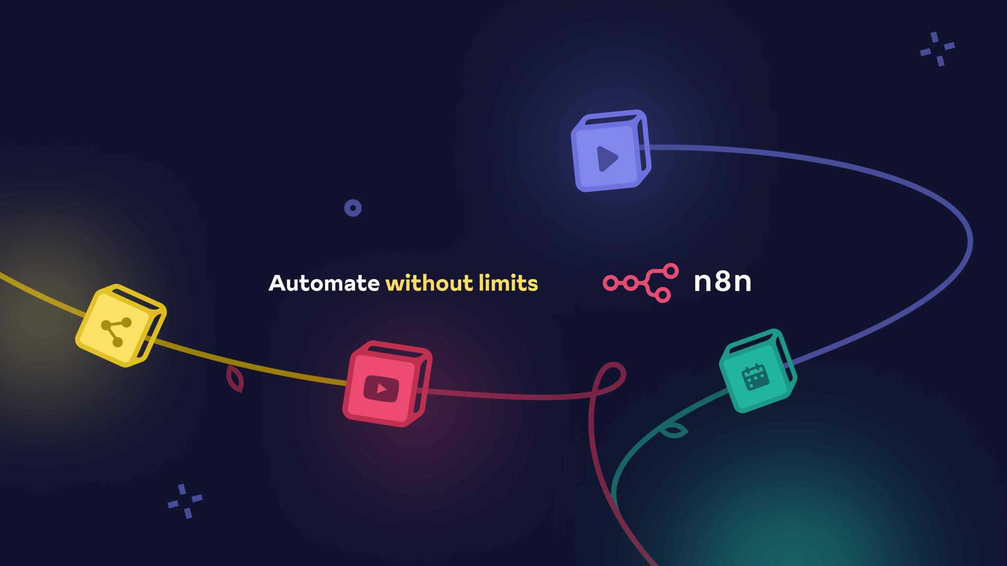 n8n Automate without limits - Workflow automation platform with connected colorful nodes